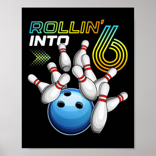 In den 6er rollen Retro-Bowling-Geburtstagsfeier 6 Poster