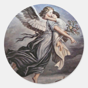 In den Armen eines Engelaufklebers Runder Aufkleber