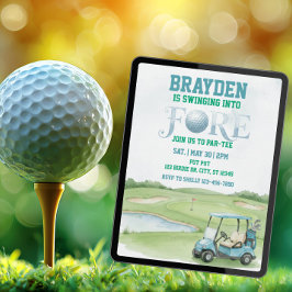 In den Fore schwingen, Blau Golf 4. Geburtstag Einladung