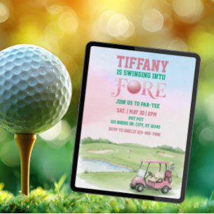 In den Fore schwingen, rosa Golf 4. Geburtstag Einladung