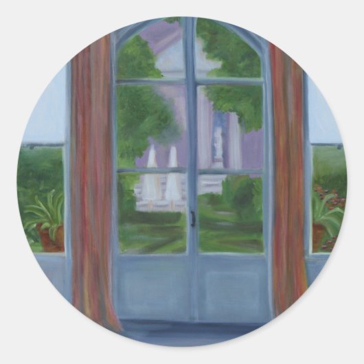 "In den Garten" Runder Aufkleber (Vorderseite)