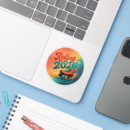 In den Jahr 2026 rollendes Retro-Skate-Sticker Aufkleber
