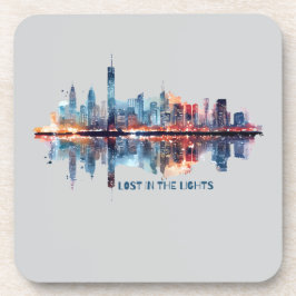 In den Lichtern verloren - Aquarell-Stadt-Skyline- Getränkeuntersetzer