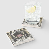 In den Mund-Untersetzer der Löwen Steinuntersetzer (Seitenansicht)