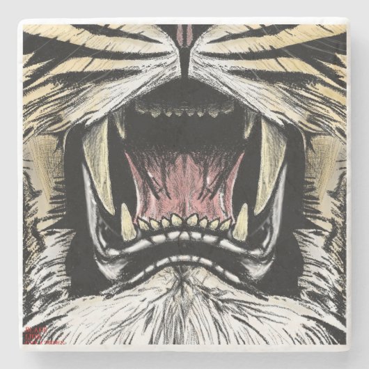 In den Mund-Untersetzer der Löwen Steinuntersetzer (Vorderseite)