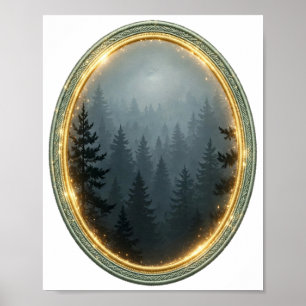 In den Nebel — Düsterer Kiefernwald Poster