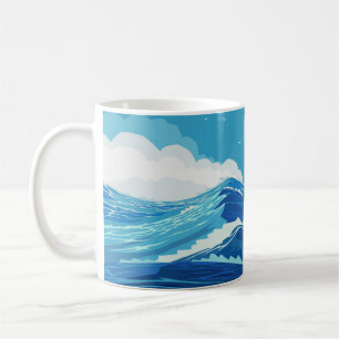 In den Ozean. Schöne große Meereswellen und Blau Kaffeetasse