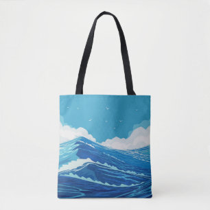 In den Ozean. Schöne große Meereswellen und Blau Tasche