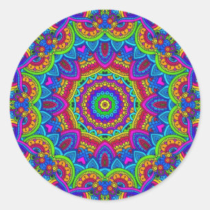 In den Regenbogen-Mandala-Aufkleber Runder Aufkleber