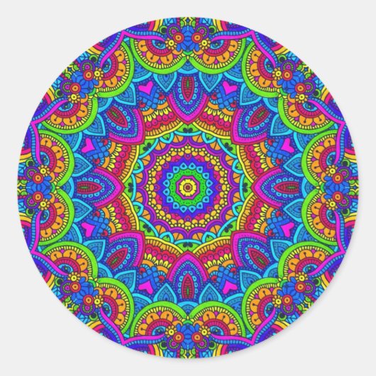 In den Regenbogen-Mandala-Aufkleber Runder Aufkleber (Vorderseite)