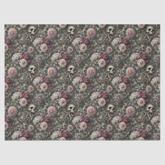 In den Rose hauen - gotischer Blumenschädel Seidenpapier (Vorderseite)