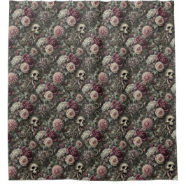 In den Rose tauchen - Gothic Skull Floral Duschvorhang