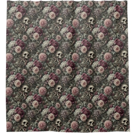 In den Rose tauchen - Gothic Skull Floral Duschvorhang (Vorderseite)