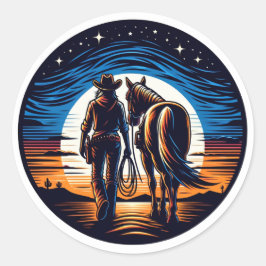 In den Sonnenuntergang Runder Aufkleber