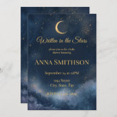 In den Sternen geschrieben | Navy & Gold Celestial Einladung (Vorne/Hinten)