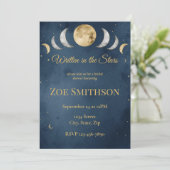 In den Sternen geschrieben | Navy & Gold Celestial Einladung (Stehend Vorderseite)