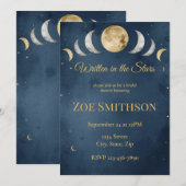 In den Sternen geschrieben | Navy & Gold Celestial Einladung (Vorne/Hinten)