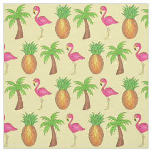 In den Tropen Ananas Flamingo Palm Tree Beach Stoff