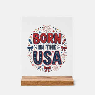 In den USA geboren Patriotes Vintage-Shirt-Design_ Acrylschild