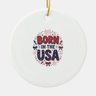 In den USA geboren Patriotes Vintage-Shirt-Design_ Keramik Ornament
