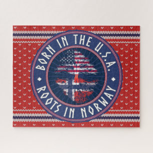 "In den USA geboren · Wurzeln in Norwegen" Blau mi Puzzle
