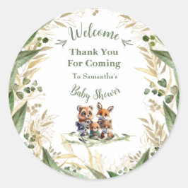 In den Wald: Babydusche Danke Runder Aufkleber