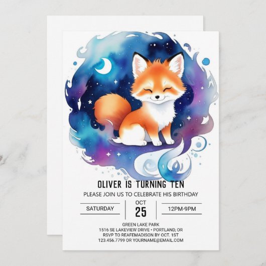 In den Wald Fox Geburtstag Einladung (Vorne/Hinten)