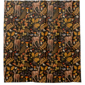 In den Wald/Herbst Hirsche auf schwarz Duschvorhang (Vorderseite)