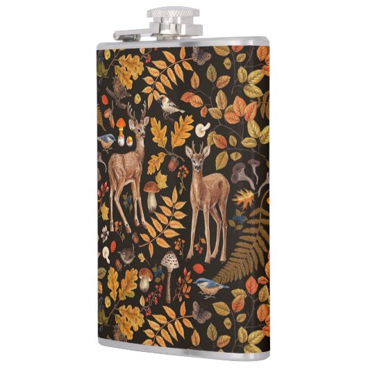 In den Wald/Herbst Hirsche auf schwarz Flachmann (Links)