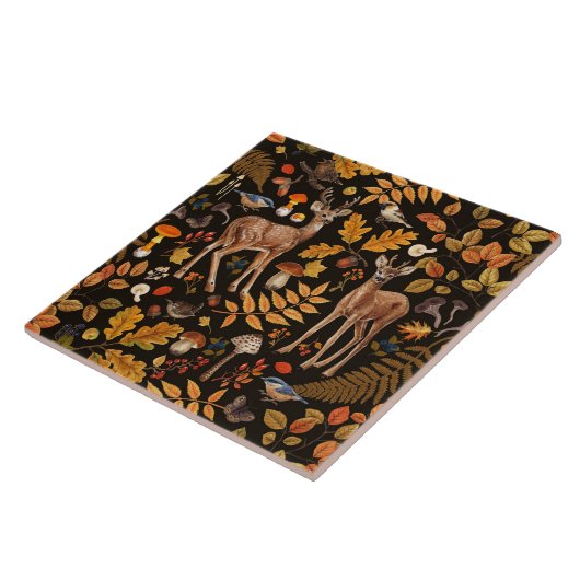 In den Wald/Herbst Hirsche auf schwarz Fliese (Seite)