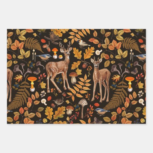 In den Wald/Herbst Hirsche auf schwarz Geschenkpapier Set (Vorderseite 3)