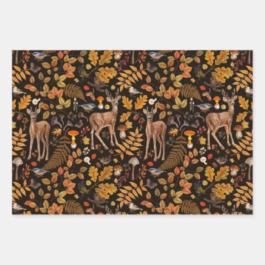 In den Wald/Herbst Hirsche auf schwarz Geschenkpapier Set (Vorderseite 2)