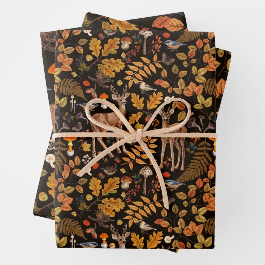 In den Wald/Herbst Hirsche auf schwarz Geschenkpapier Set (Beispiel)