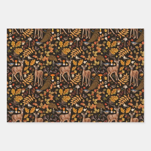 In den Wald/Herbst Hirsche auf schwarz Geschenkpapier Set (Vorderseite)