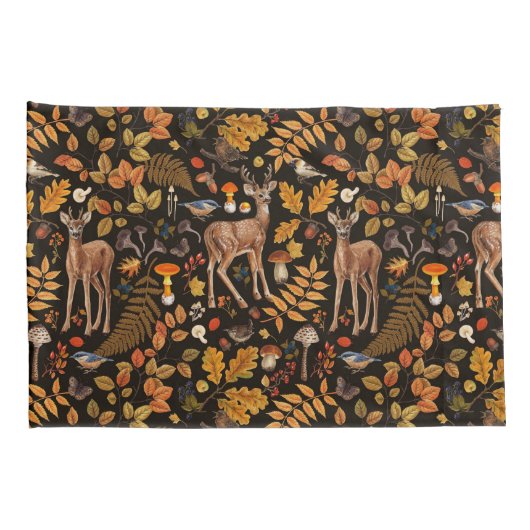 In den Wald/Herbst Hirsche auf schwarz Kissenbezug (Rückseite-Rechts)