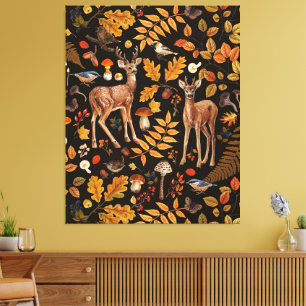 In den Wald/Herbst Hirsche auf schwarz Leinwanddruck
