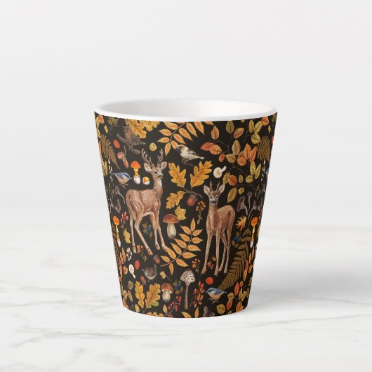 In den Wald/Herbst Hirsche auf schwarz Milchtasse (Vorderseite)