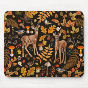 In den Wald/Herbst Hirsche auf schwarz Mousepad