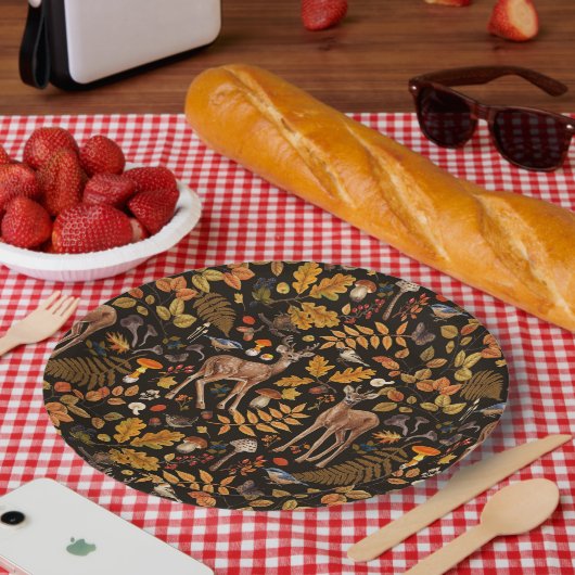 In den Wald/Herbst Hirsche auf schwarz Pappteller (Picknick)