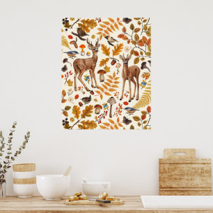 In den Wald/Herbst Hirsche auf schwarz Poster