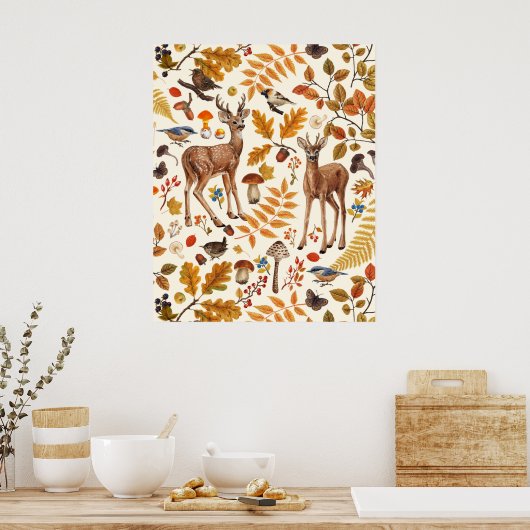 In den Wald/Herbst Hirsche auf schwarz Poster (Küche)