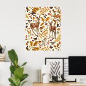 In den Wald/Herbst Hirsche auf schwarz Poster (Heimbüro)
