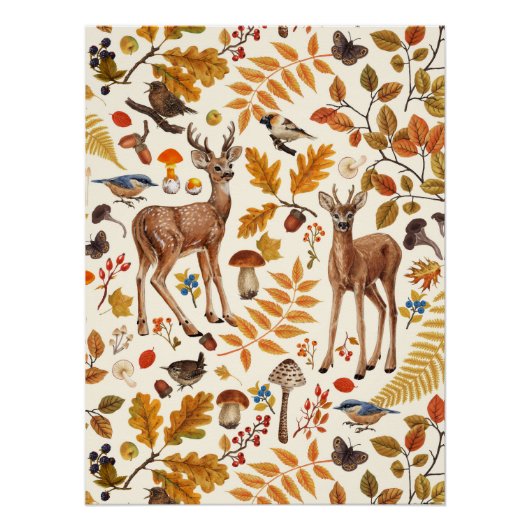 In den Wald/Herbst Hirsche auf schwarz Poster (Vorderseite)