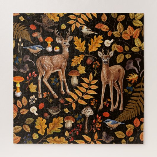 In den Wald/Herbst Hirsche auf schwarz Puzzle (Vertikal)