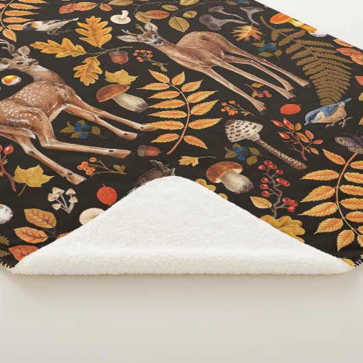 In den Wald/Herbst Hirsche auf schwarz Sherpadecke (3/4)