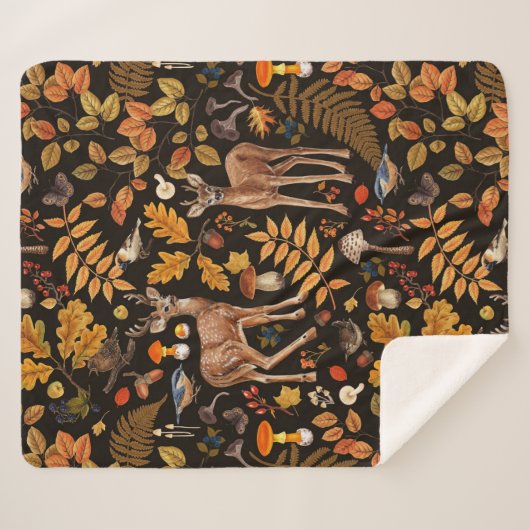 In den Wald/Herbst Hirsche auf schwarz Sherpadecke (Vorderseite (Horizontal))