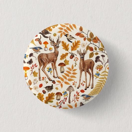 In den Wald/Herbst Hirsche auf weiß Button (Vorderseite)