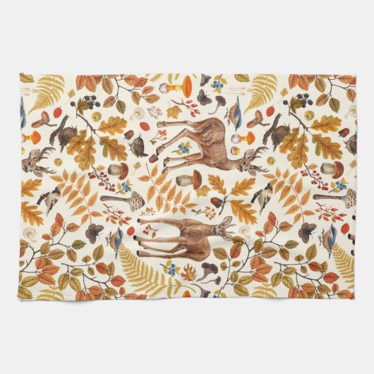 In den Wald/Herbst Hirsche auf weiß Geschirrtuch (Horizontal)