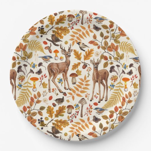 In den Wald/Herbst Hirsche auf weiß Pappteller (Vorderseite)