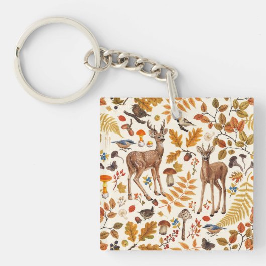 In den Wald/Herbst Hirsche auf weiß Schlüsselanhänger (Vorderseite)
